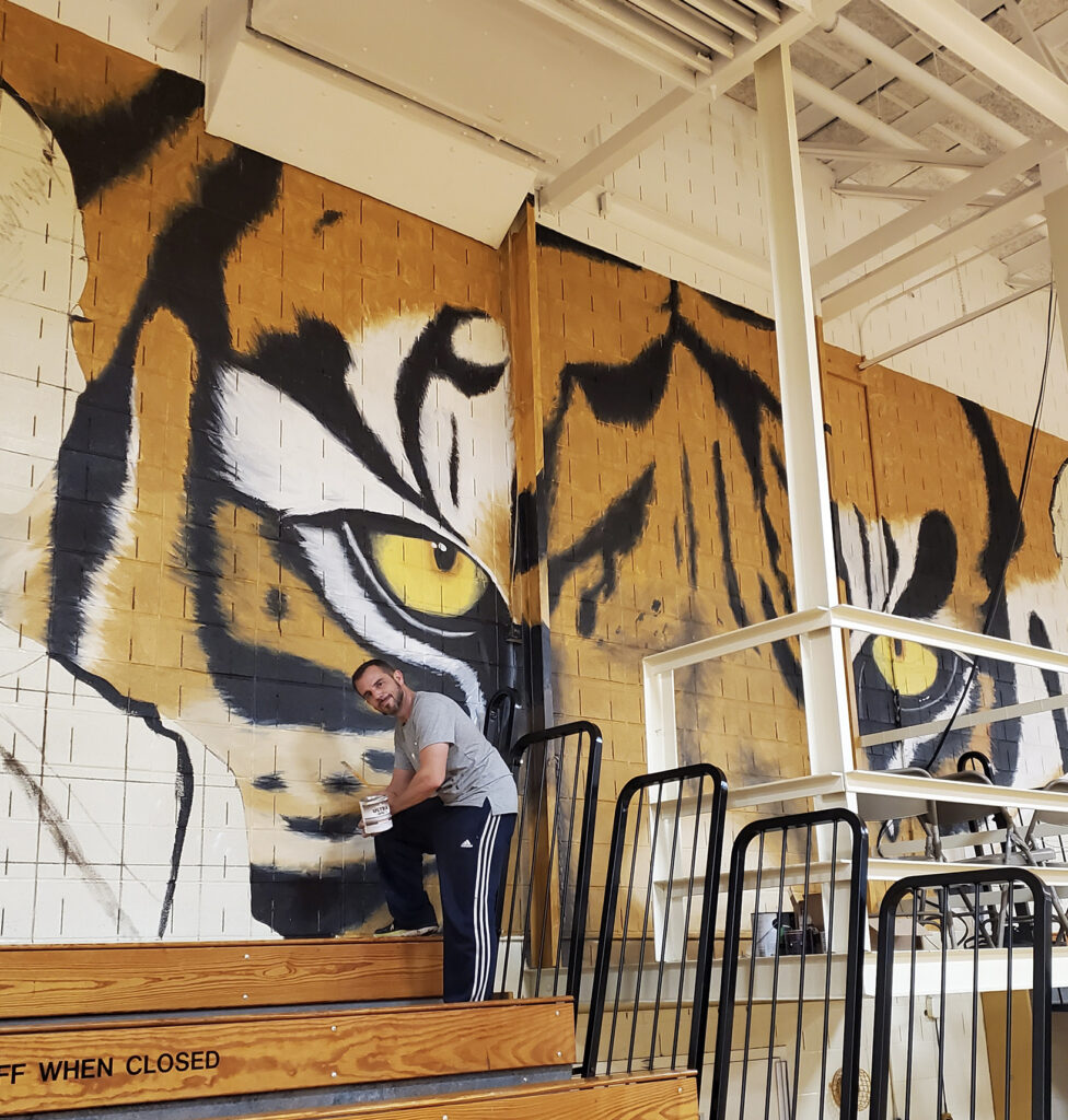 tiger mural in gym by ct artist patrick ganino